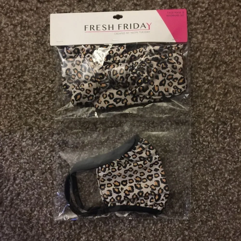 Leopard Face Mask and Headband Set